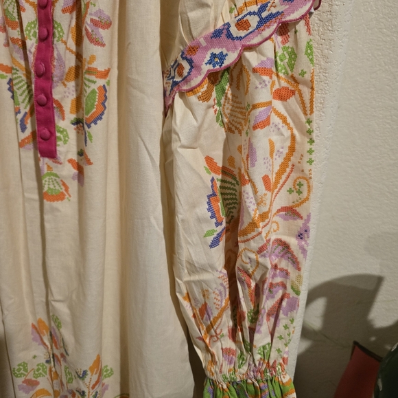FARM Rio Anthropologie Embroidered Peasant Maxi Dress M - Picture 2 of 7